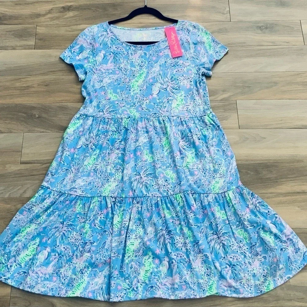 Lilly Pulitzer Geanna Short Sleeve Dress Blue Peri The Turtle Package - Picture 2 of 6